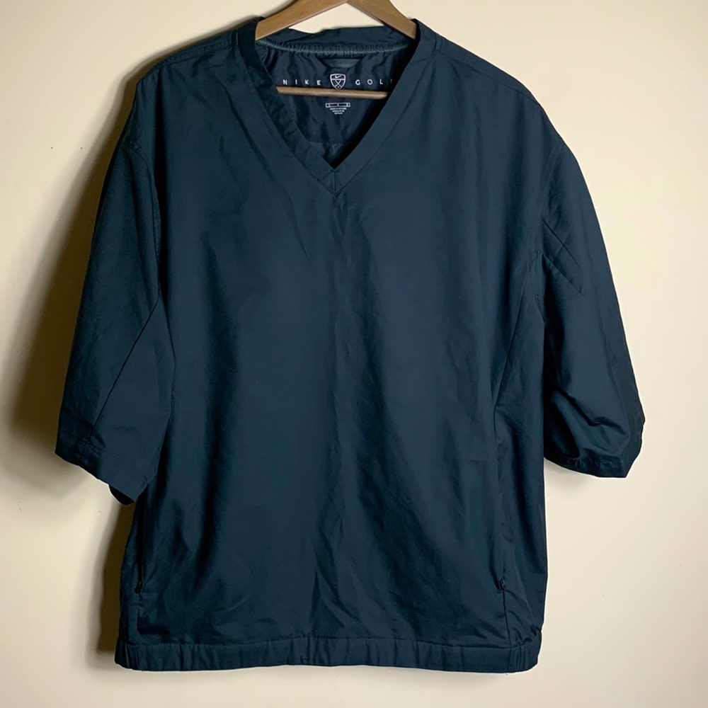 Nike Golf V-Neck Short Sleeve Pullover Windbreaker Black Size Large Hand Pockets